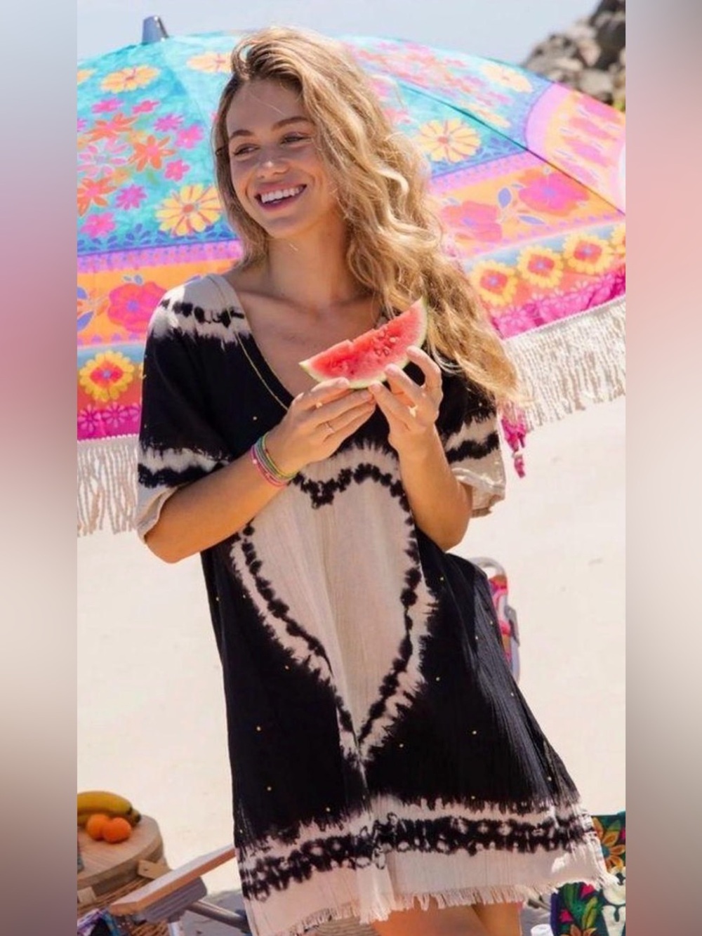 NATURAL LIFE Purple and Cream Tie-Dye Tunic Dress or Coverup